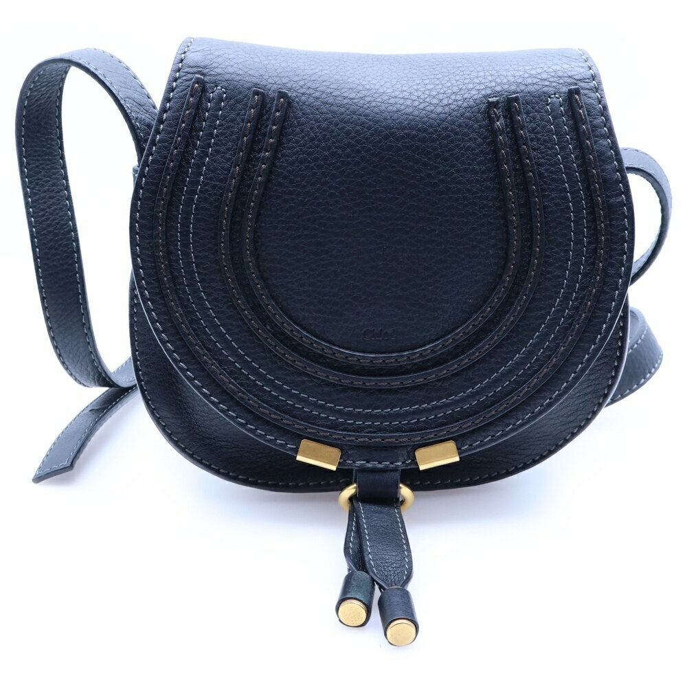 Chloe Marcie Saddle Shoulder Bag Black Leather